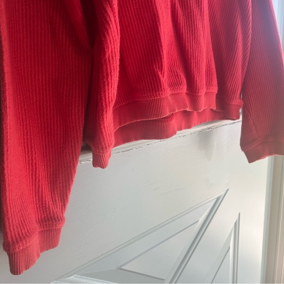 Aerie Ribbed Drawstring Cotton Hoodie Hooded Sweatshirt Red Oversized Chunky S - Picture 6 of 9